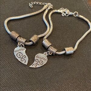 Mother Daughter Heart Charm Bracelet Set